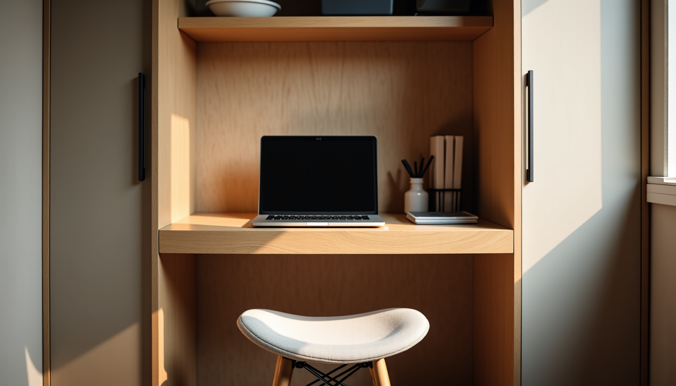 Illustration : imaginez un bureau qui se glisse hors du — transformer un placard en bureau : le guide pour un espace de travail invisible