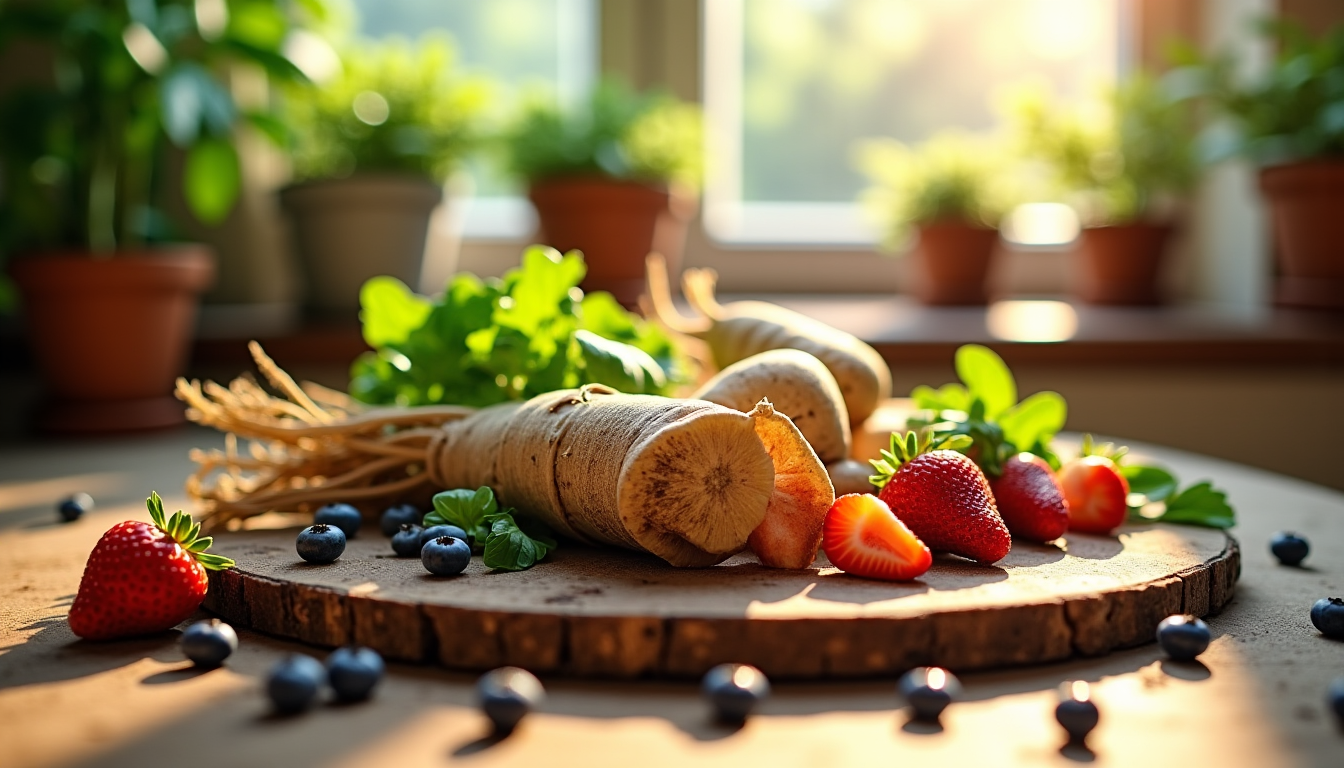 Illustration : des superaliments comme le ginseng ou la rhodiola, — comprendre les bienfaits des superaliments pour la santé