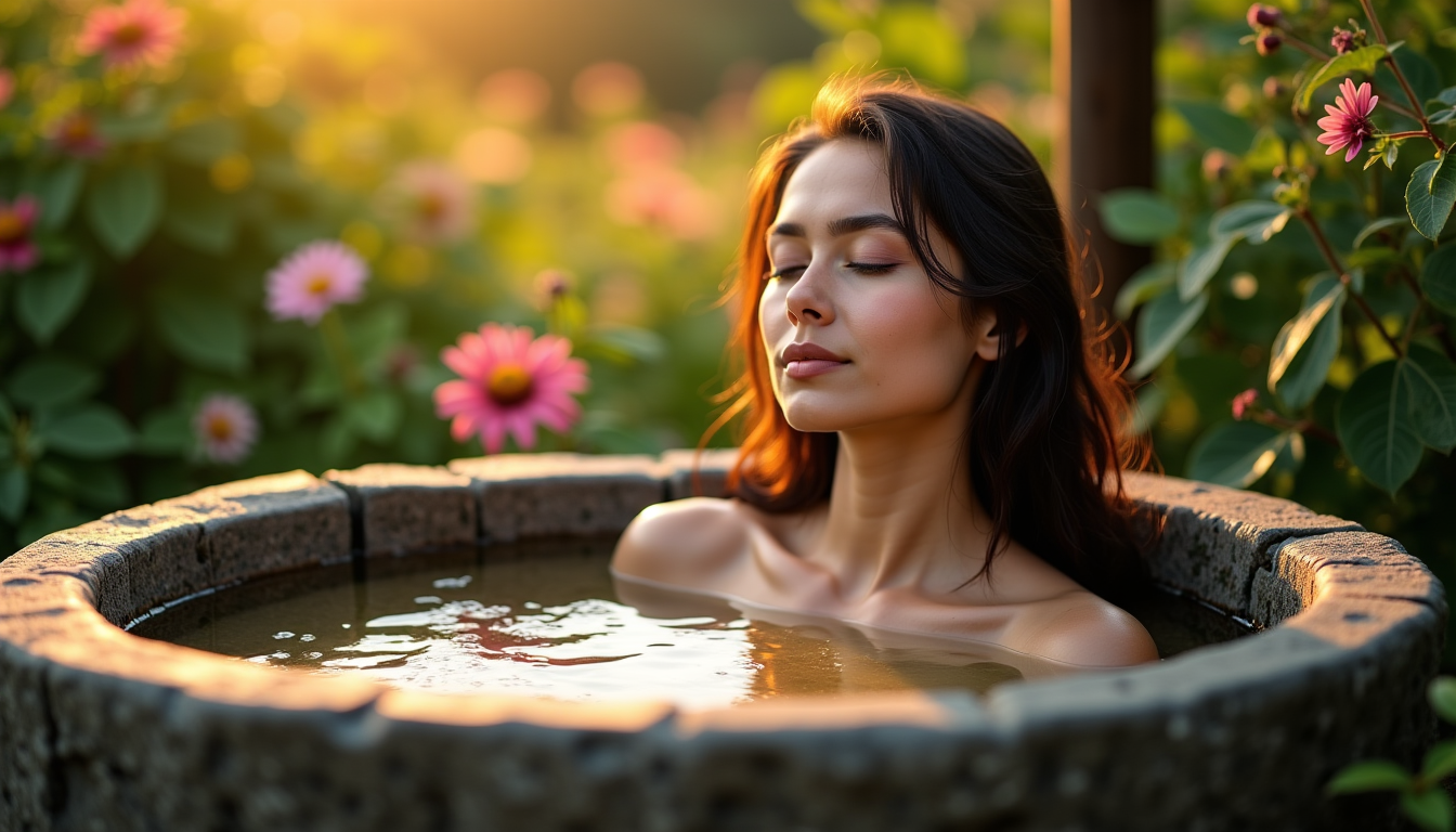 Illustration : les bains rituels, souvent enrichis de plantes aromatiques, — secret méconnu des rituels de beauté ancestraux