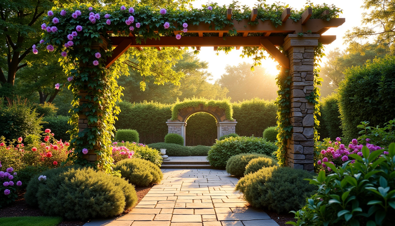 sublimez votre jardin avec des idées de design créatif — murs et pergolas, verticalité clématite, rosier grimpant, chèvrefeuille