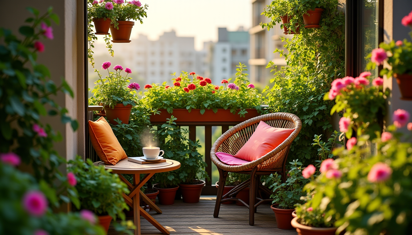 Illustration : même un espace extérieur réduit, comme un balcon — cultivez votre espace : astuces pour un jardin épanoui et accueillant