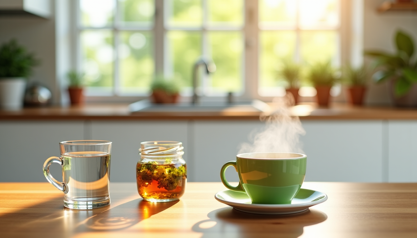 Illustration : privilégiez l'eau pure, le thé non sucré ou — équilibre alimentaire : clés pour une vie saine et durable