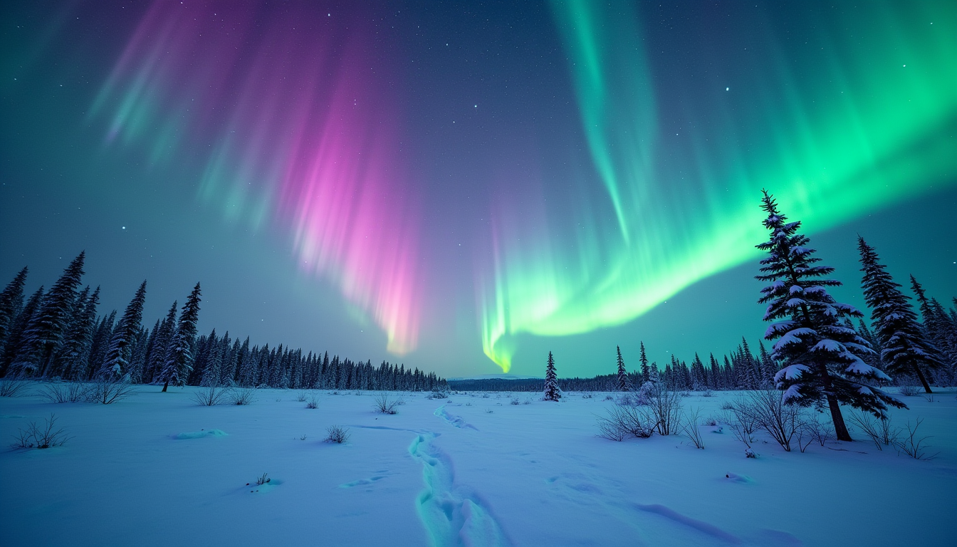 Illustration : l'obscurité des mois d'hiver, souvent éclairée par les — destinations idéales pour se déconnecter totalement