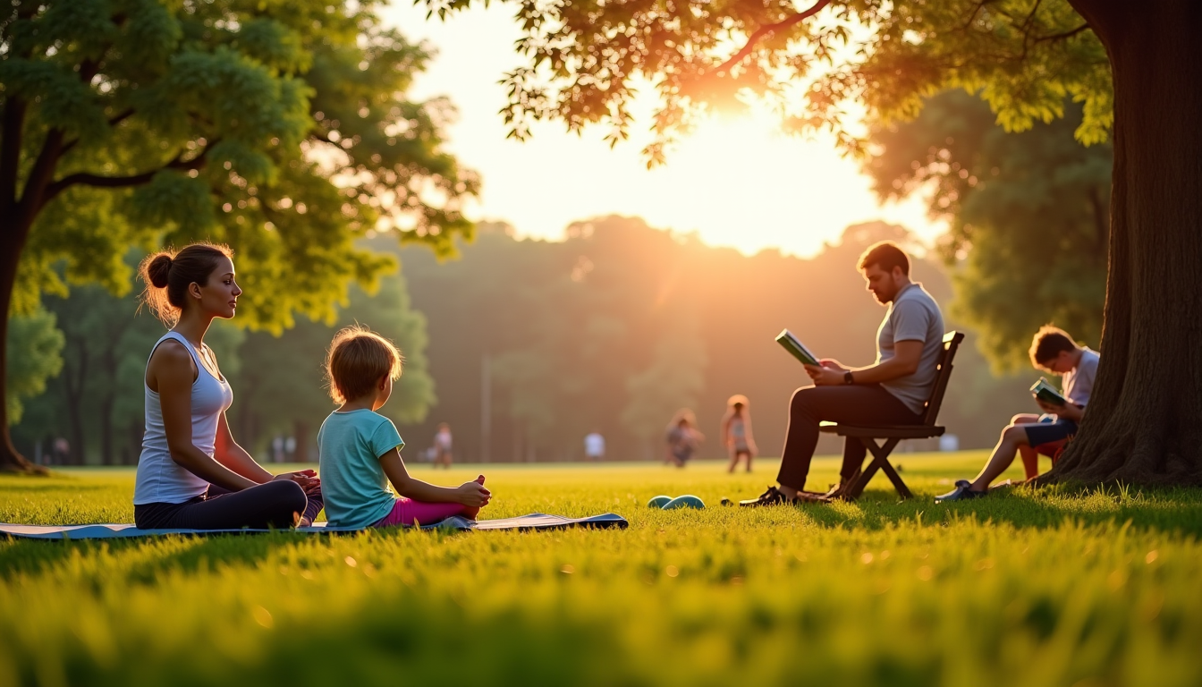 Illustration : réduction du stress, amélioration de la concentration, bien-être — loisir et société : réinventer le temps libre aujourd'hui
