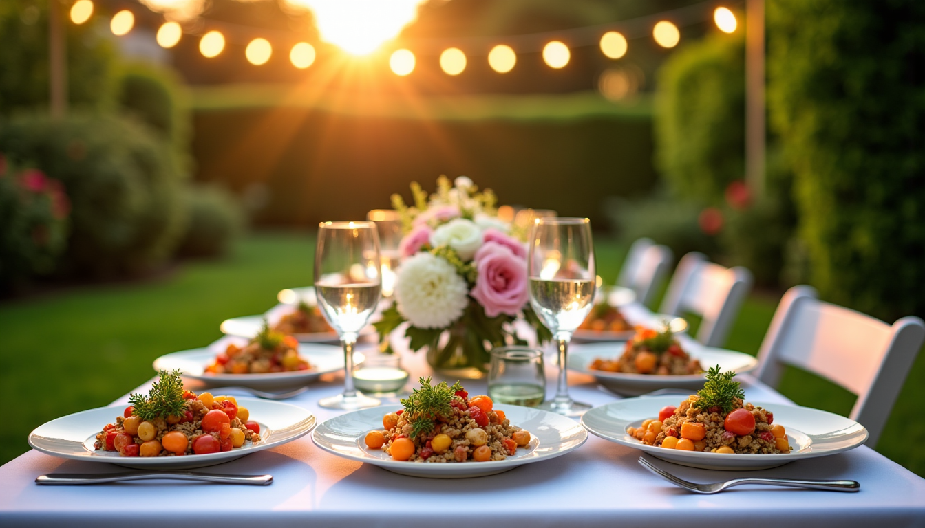 Illustration : que ce soit pour les invités végétariens, végétaliens, — menu de mariage : tendances culinaires qui séduisent les mariés aujourd’hui