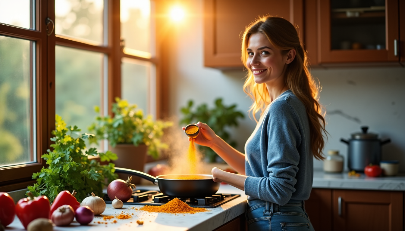 Illustration : utilisez le curcuma en poudre dans vos currys, — 10 aliments à intégrer pour améliorer votre santé facilement