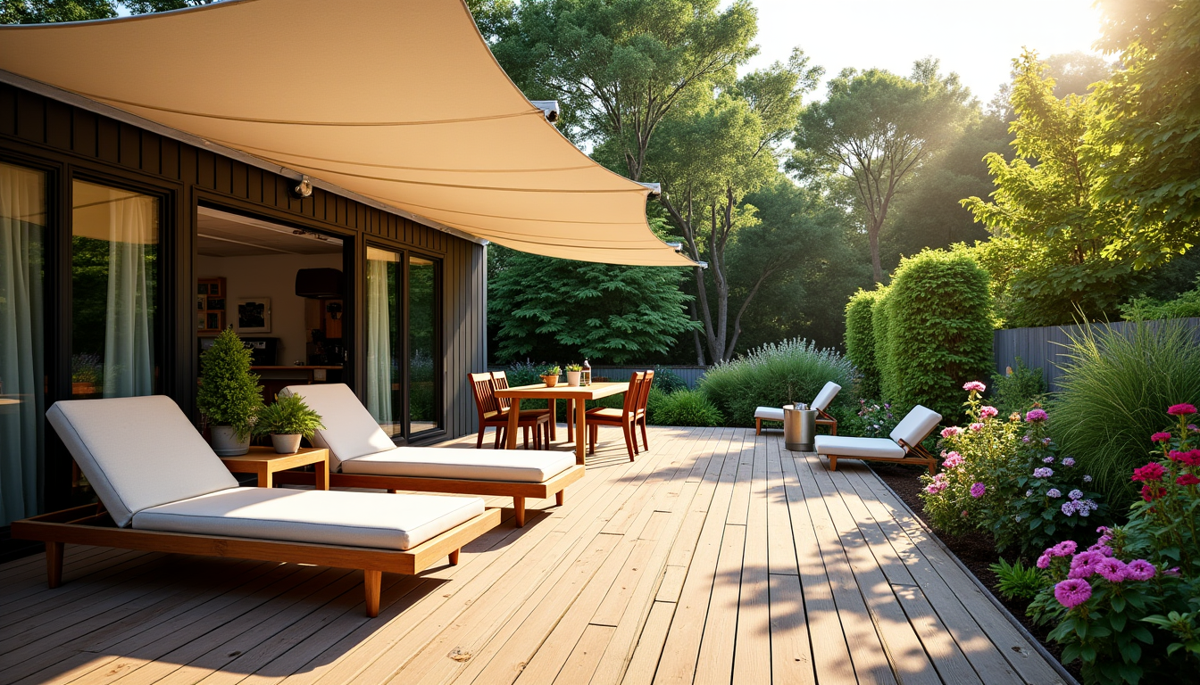 terrasse bois pour mobil-home : le secret pour profiter de son jardin par tous les temps &mdash; l'ombre g&eacute;n&eacute;r&eacute;e par une couverture est un bienfait