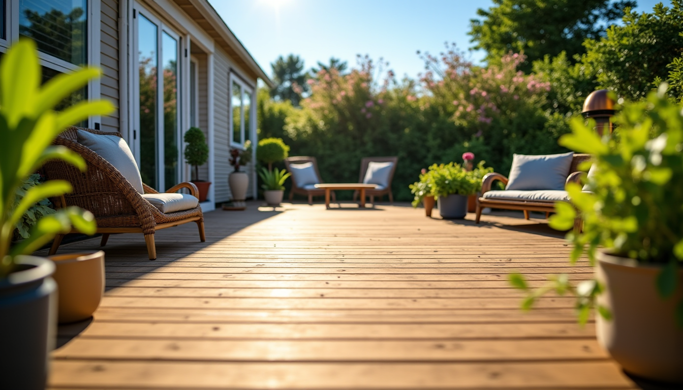 Illustration : e finition et de fonctionnalit&eacute; suppl&eacute;mentaire, rendant l'espace &mdash; terrasse bois pour mobil-home : le secret pour profiter de son jardin par tous les temps