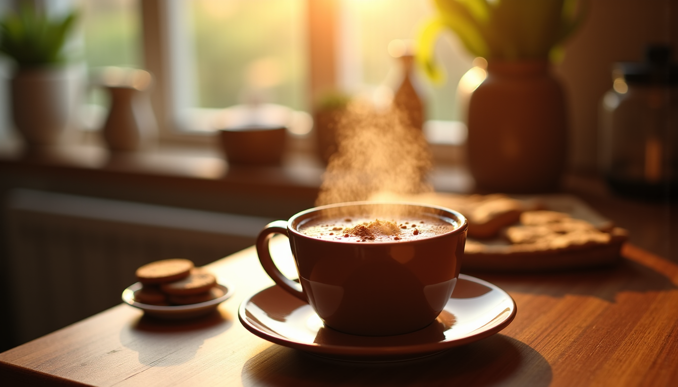 Illustration : un chocolat chaud maison, préparé avec du cacao — préparer des boissons maison délicieuses