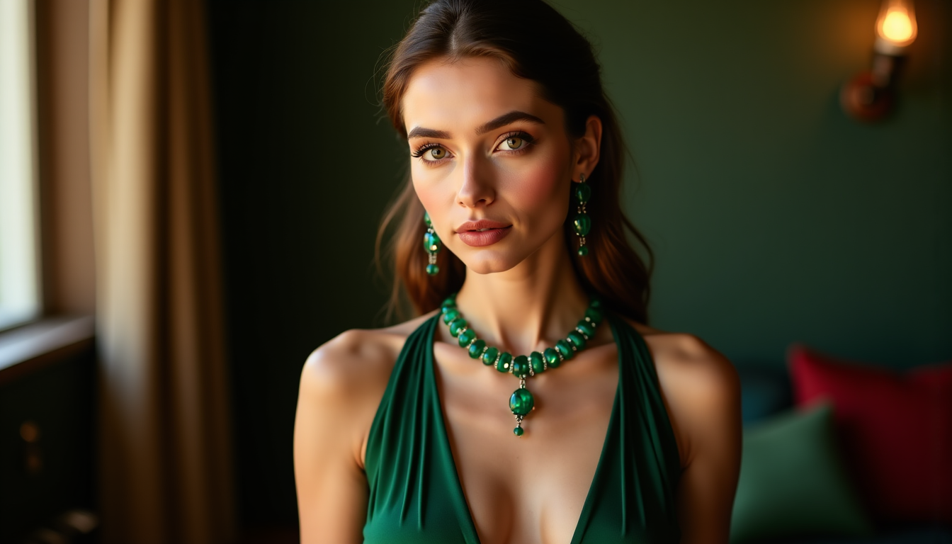 assortir vos bijoux en émeraude avec votre garde-robe ? — pensez à la ligne de votre vêtement. un