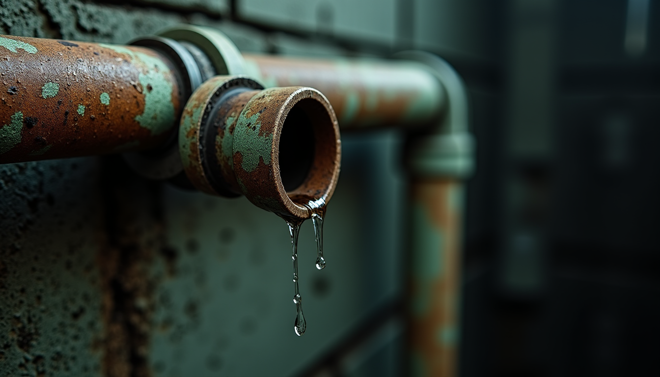 Illustration : les fuites et la corrosion représentent des menaces — signes avant-coureurs d’un problème de plomberie