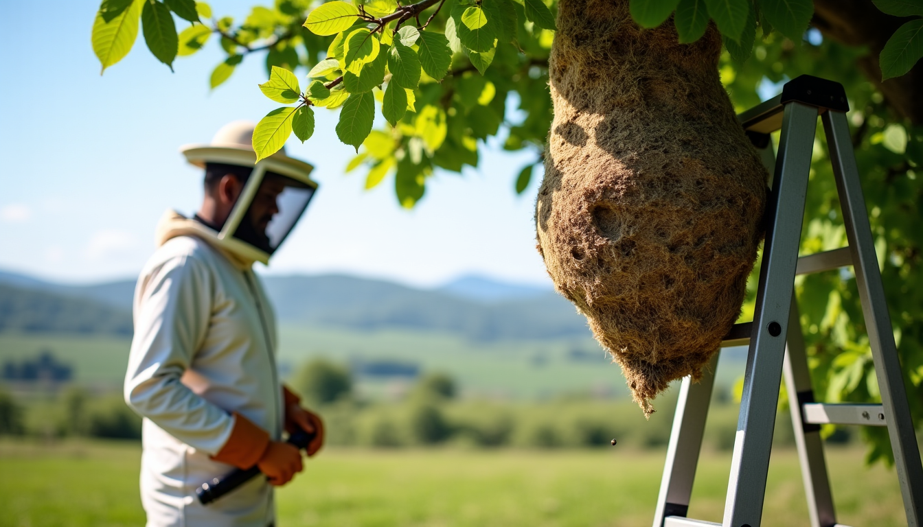 Illustration : la destruction mécanique, comme frapper le nid, est — nid de guêpes en hauteur : comment s’en débarrasser en toute sécurité