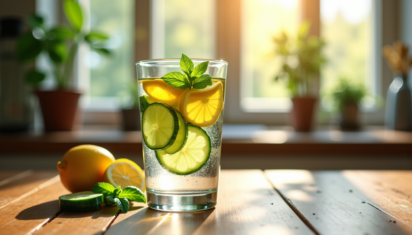 Illustration : intégrer de l'eau aromatisée naturellement avec des tranches — 3 astuces de quentin fitlife pour manger équilibré