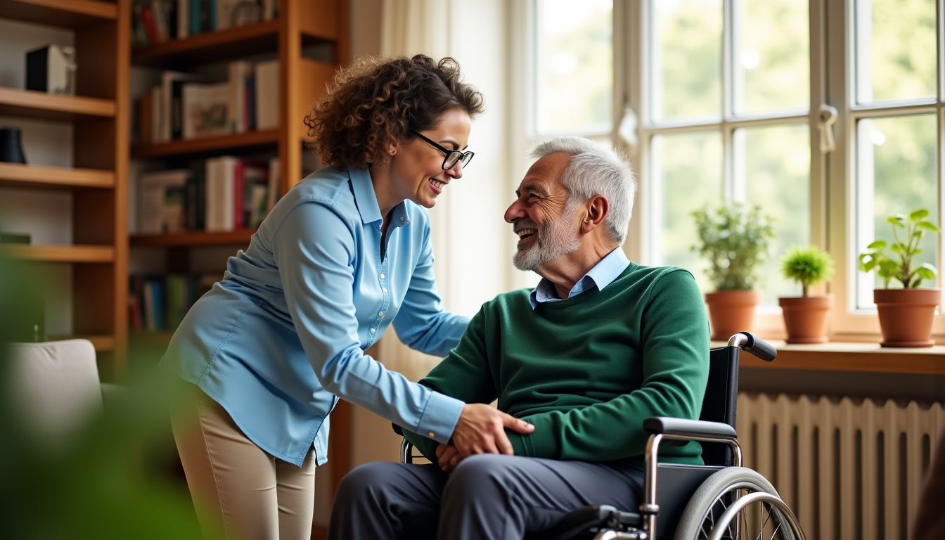Illustration : l'aide à domicile pour personne handicapée représente un — aide à domicile pour personne handicapée : mettre en place un accompagnement personnalisé et sécurisant (autonomie, sécurité, routines)