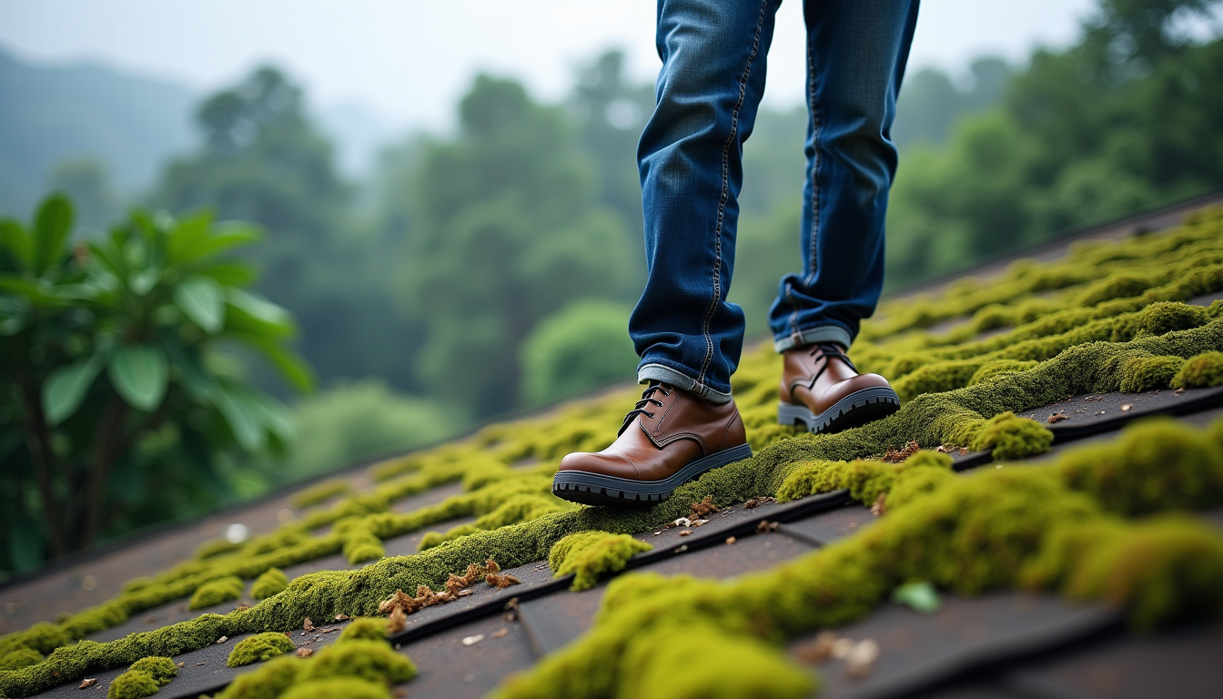 Illustration : quelle que soit la méthode choisie, la sécurité — mousse, pollution, humidité : les ennemis invisibles des toits dans l’ouest