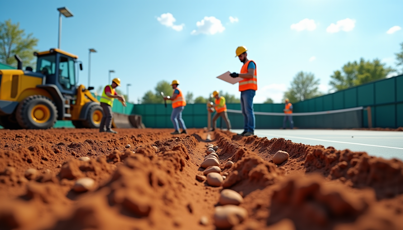 Illustration : la première étape consiste à préparer le terrain. — réussir la construction d’un terrain de tennis durable ?