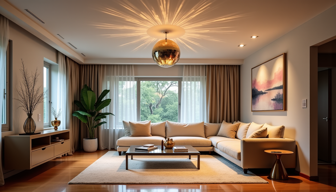 Illustration : pour maximiser l'effet de votre boule à facettes, — décorer son salon avec une boule à facettes : idées et inspirations