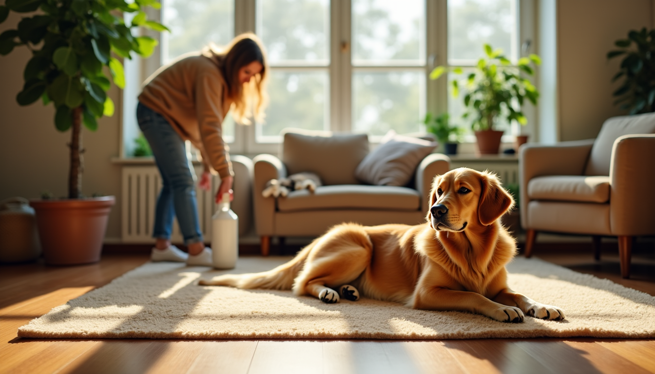 Illustration : en cas d'accident (urine, vomi), nettoyez immédiatement avec — cohabiter harmonieusement avec ses animaux chez soi ?