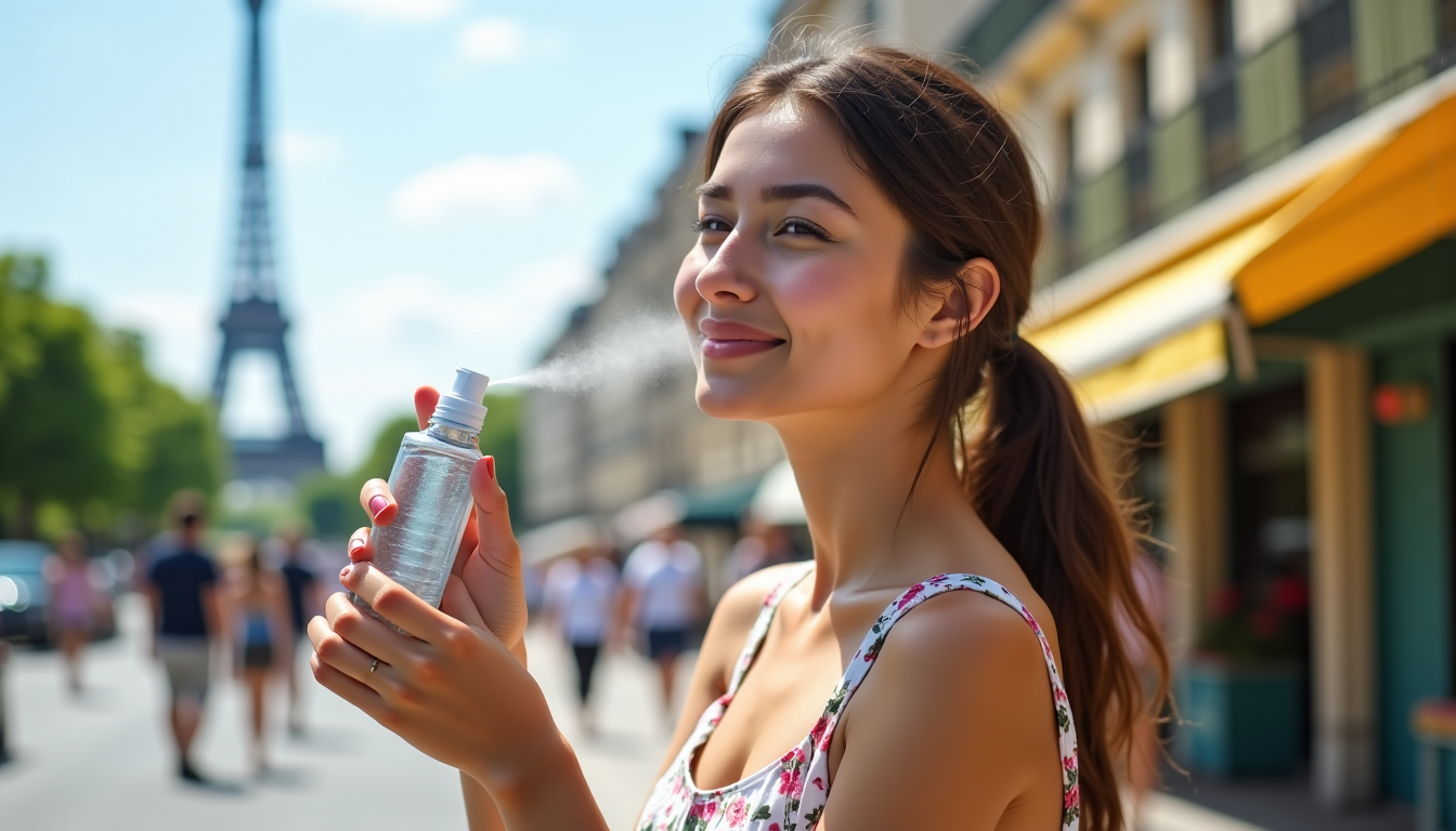 Illustration : a small, reusable spray bottle filled with cool — 5 tips for staying cool in paris without air conditioning