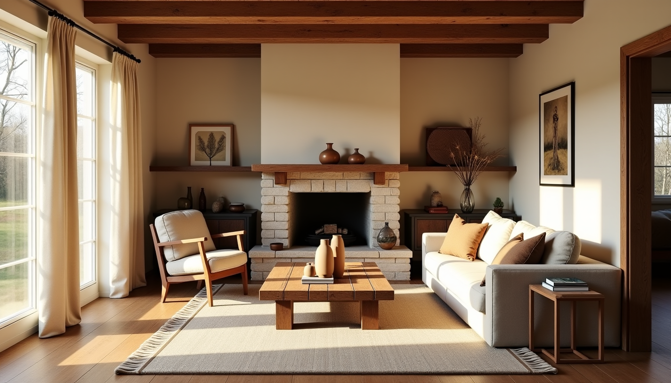 éléments clés qui donnent du caractère à une décoration — les matériaux naturels comme le bois, la pierre,