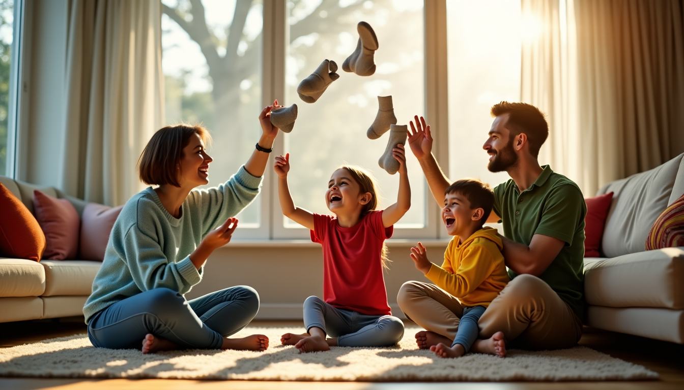 Illustration : par exemple, transformer une tâche ménagère en jeu — famille et style : l'équilibre parfait à adopter
