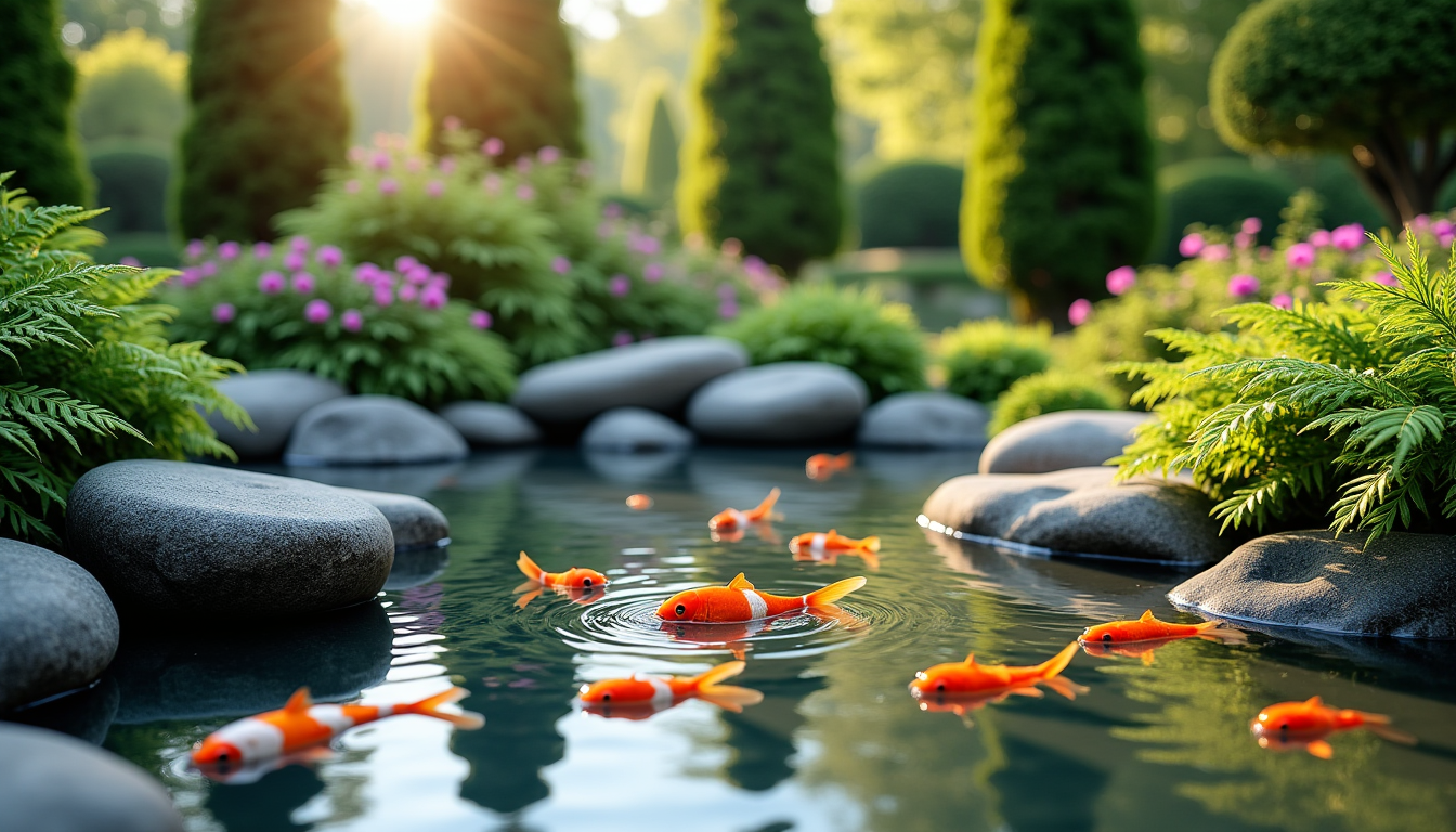 Illustration : au-delà du végétal, les éléments minéraux et aquatiques — harmonie naturelle : idées pour un jardin élégant et apaisant