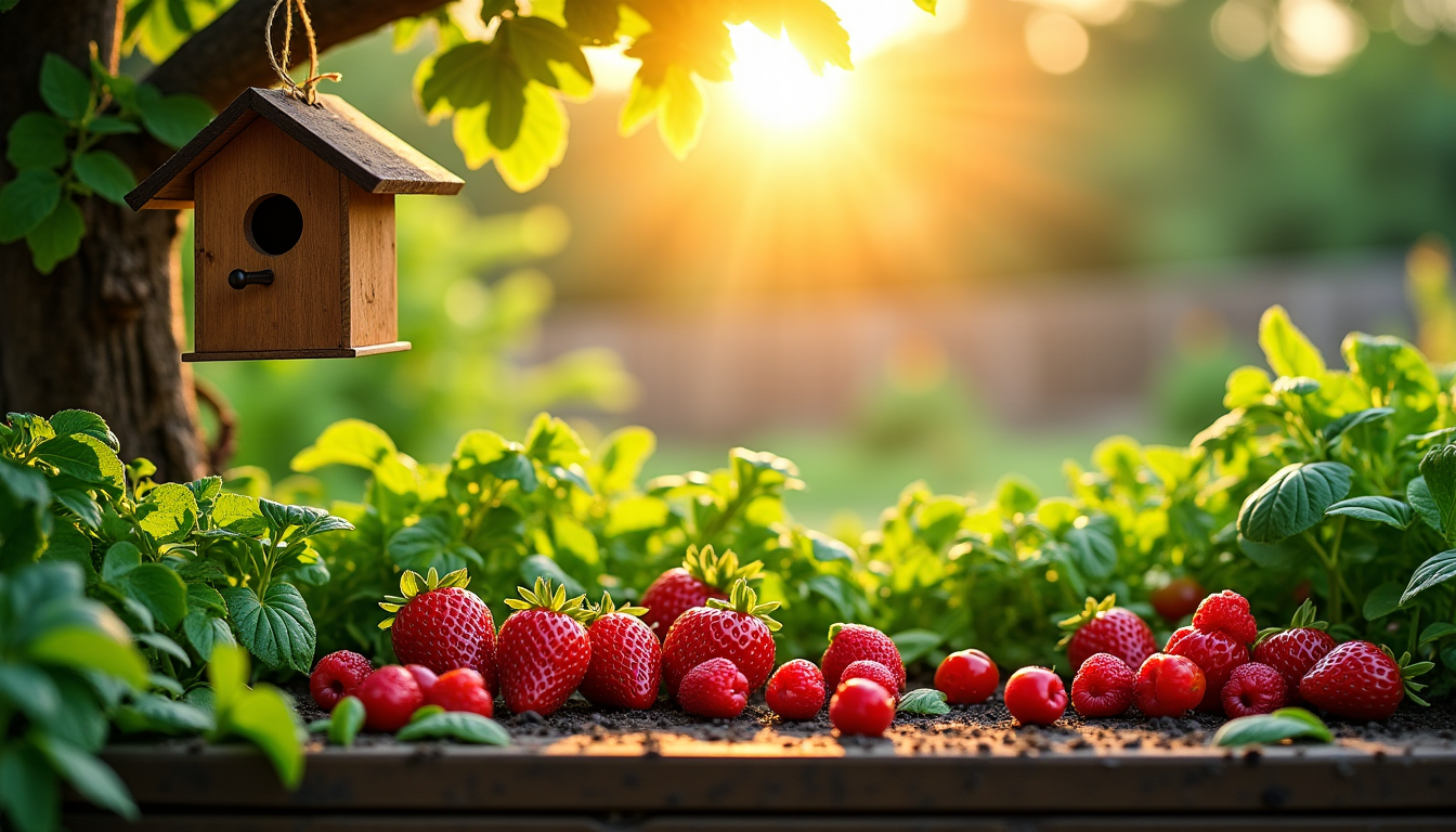 Illustration : oirs à oiseaux. goût : fraises, framboises, tomates — éveiller vos sens : le jardinage comme art de vivre