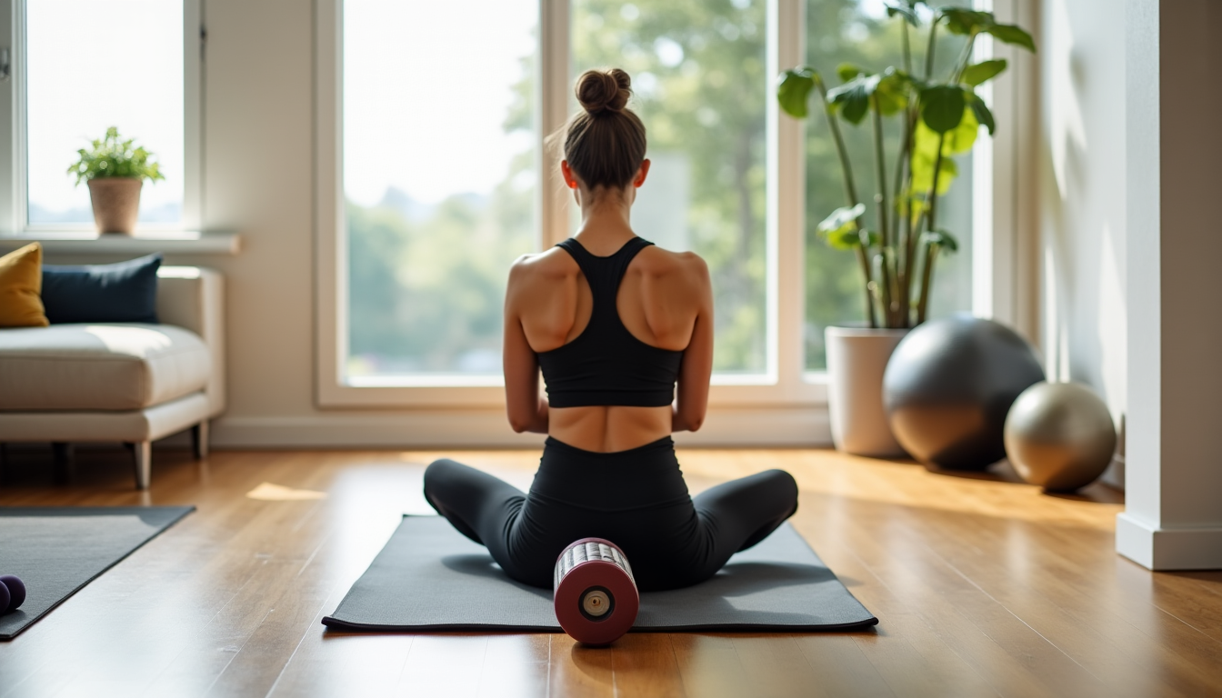 Illustration : le rouleau en mousse est un excellent outil — transformer son salon en studio : les 9 appareils pilates incontournables