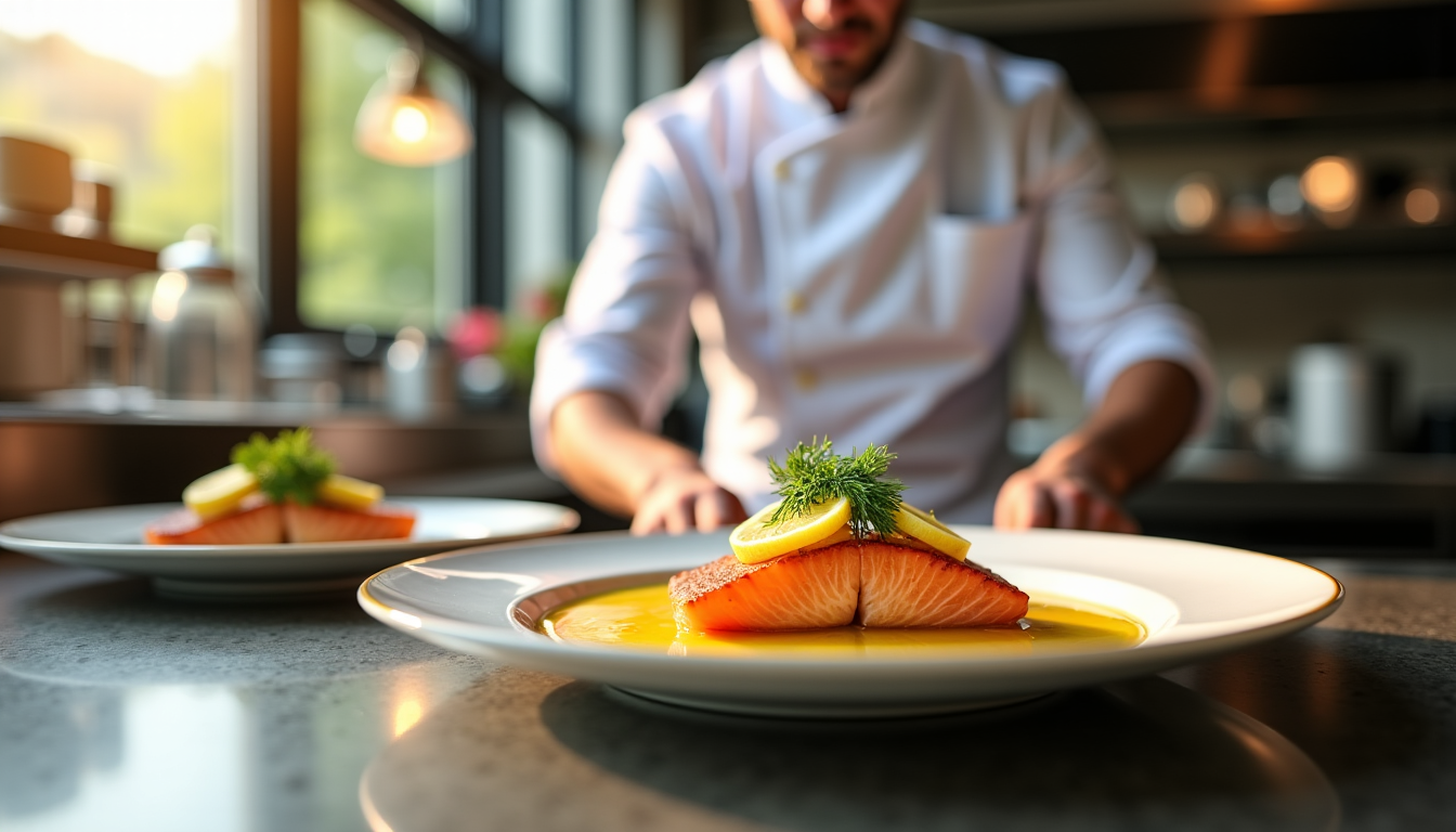 recette détaillée d’un saumon sauce citronnée façon restaurant gastronomique — thermique trop important, qui pourrait durcir la chair