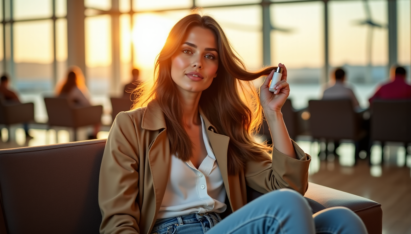 Illustration : pour vos cheveux, un spray hydratant sans rinçage — voyager en beauté : astuces pour un look impeccable en route