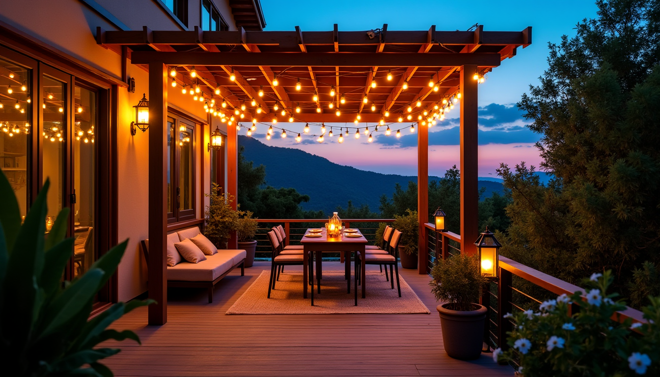 Illustration : en un lieu magique une fois la nuit — terrasse avec pergola : une solution confortable pour les vacanciers