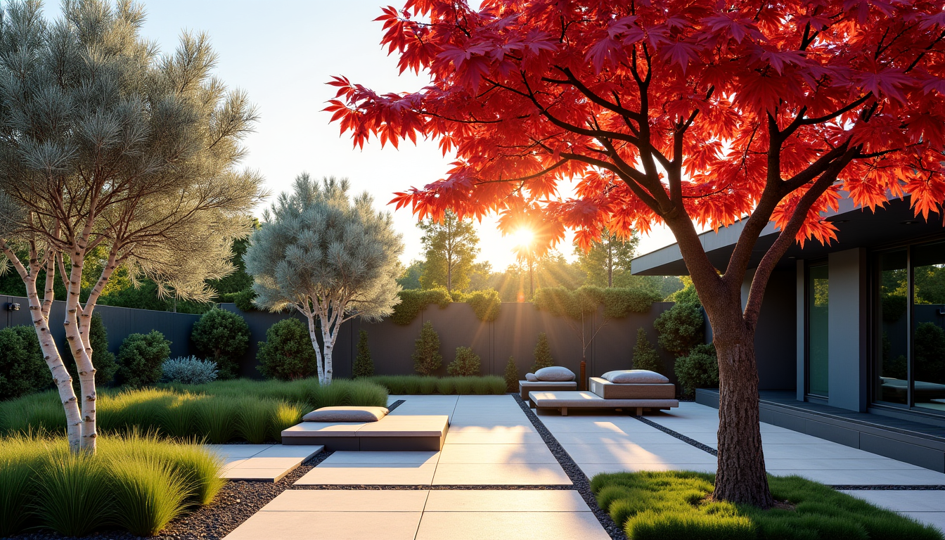 créer un jardin moderne et chaleureux : nos idées préférées — es. arbres d'ornement : érable du japon, bouleau,