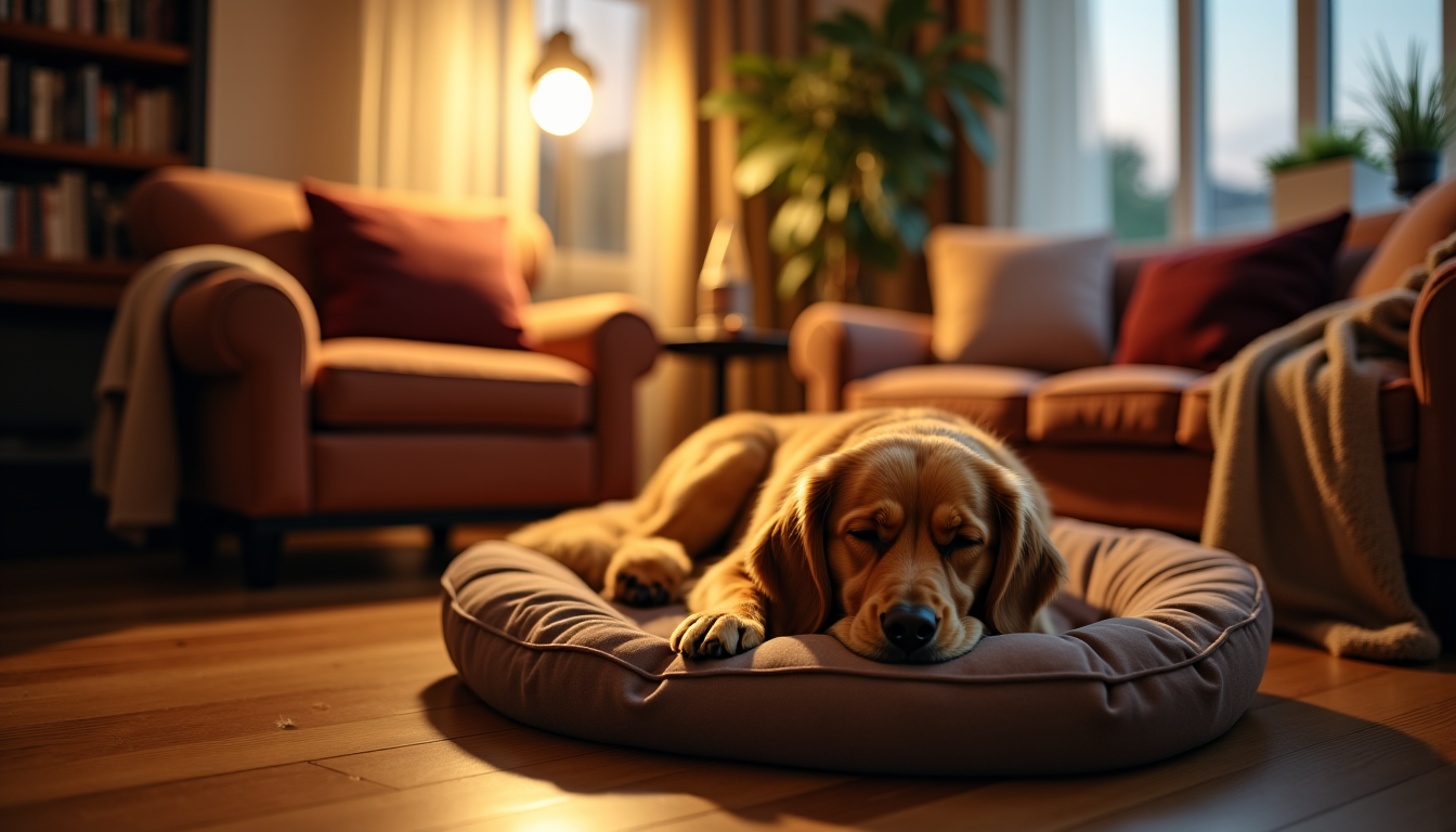 Illustration : pensez également à l'éclairage. un éclairage doux et — aménager un espace confortable pour un chien en intérieur