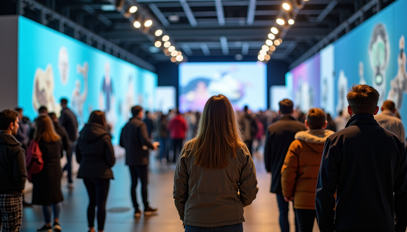 Illustration : large et diversifié, incluant les amateurs d'art, les — l'événement culturel : art et technologie se rencontrent