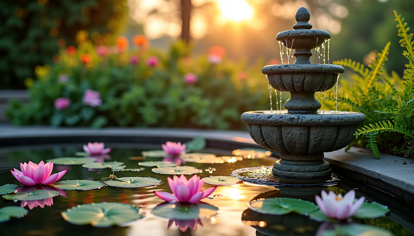 Illustration : les points d'eau, qu'il s'agisse d'une petite fontaine, — 4 astuces pour sublimer votre jardin avec style et praticité