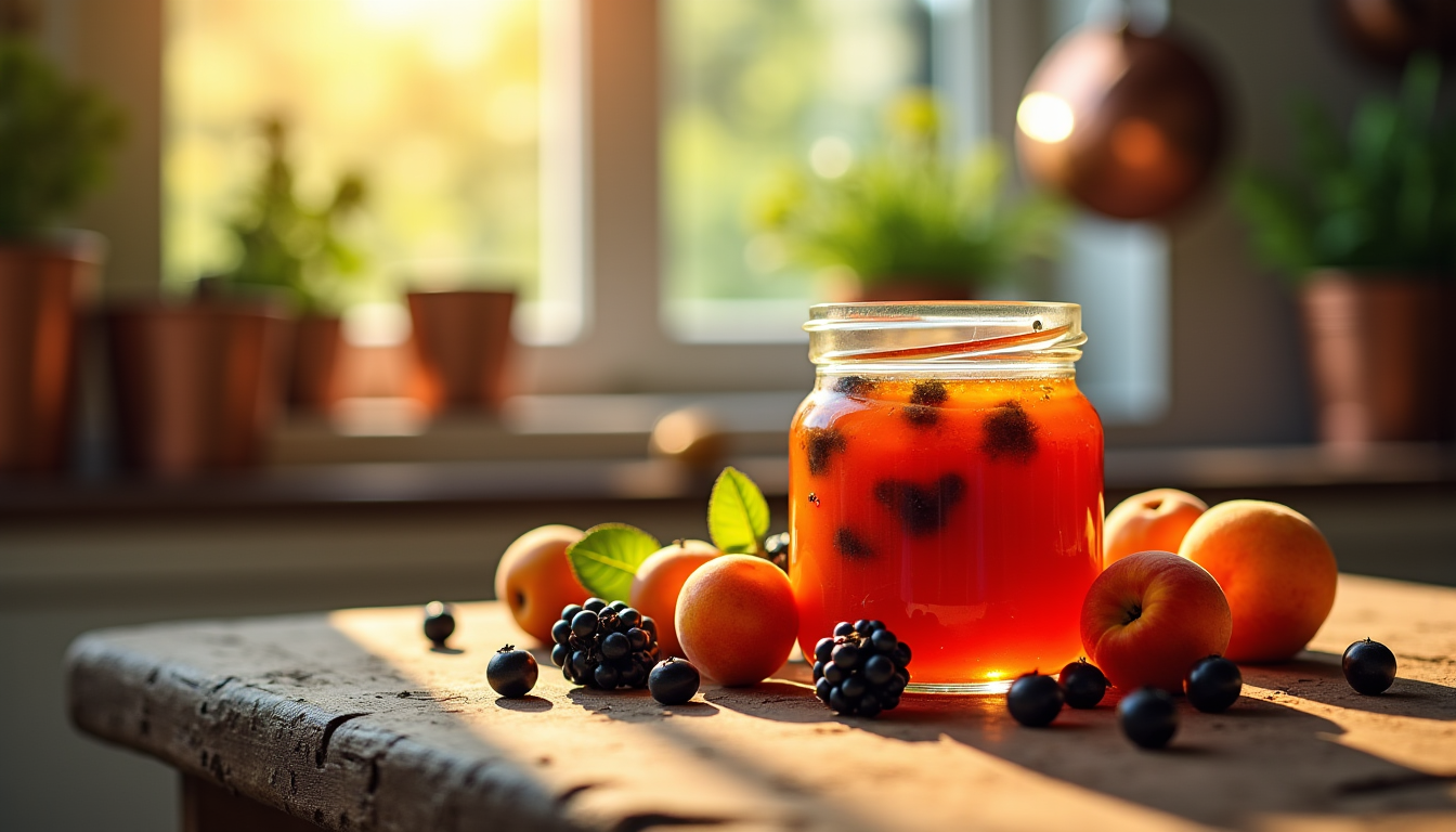Illustration : l'écumage est une étape souvent sous-estimée mais cruciale — l'art de la confiture d'abricot et de cassis : l’excellence estivale s’invite à votre table.
