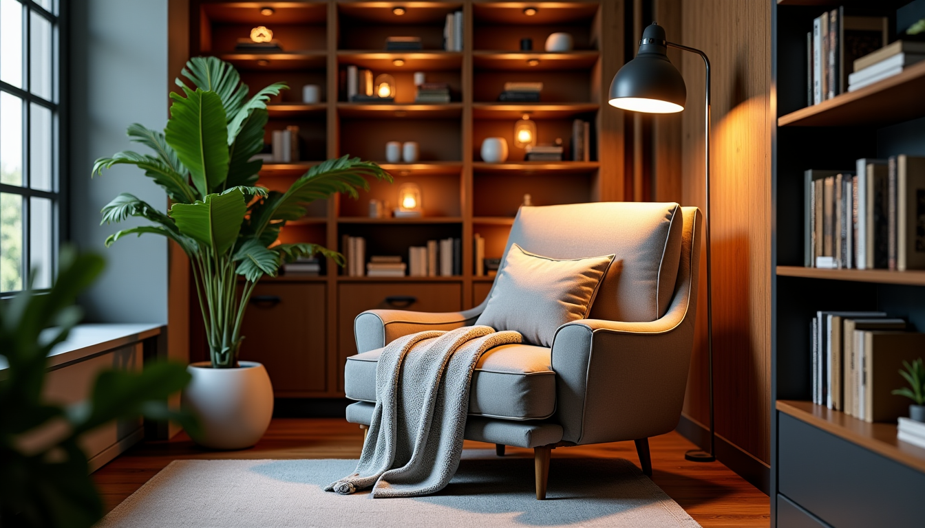 créer un coin lecture à la maison : mobilier, lumière et disposition idéale — el. luminosité souvent faible, nécessité d'un bon éclairage