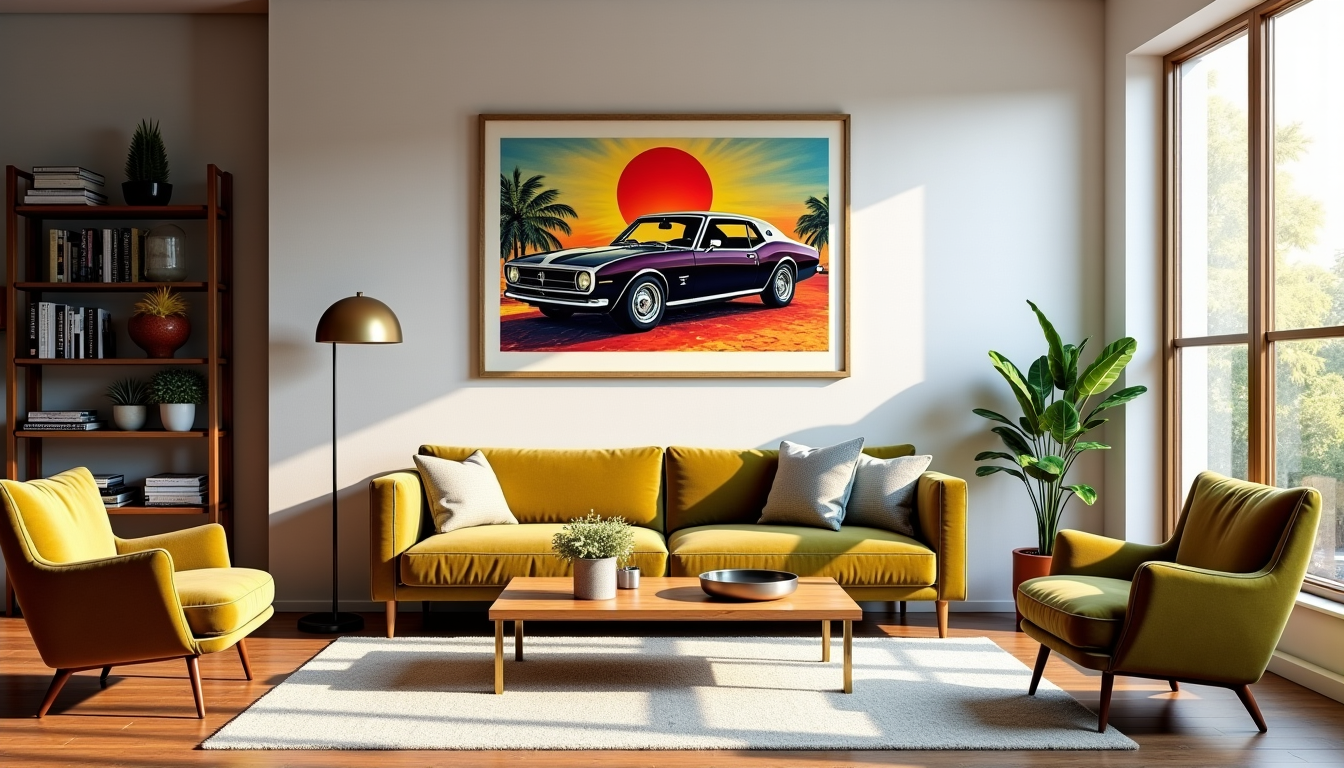 l'élégance rétro des affiches automobiles dans votre intérieur — l'emplacement de votre future affiche est également un