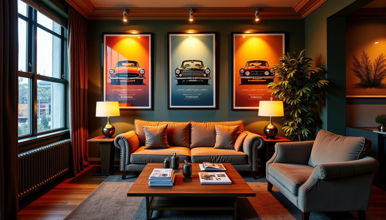 Illustration : pour les passionnés de mécanique et d'automobile, ces — l'élégance rétro des affiches automobiles dans votre intérieur