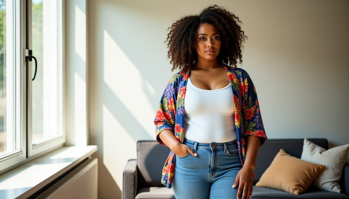 Illustration : imaginez un jean droit et un t-shirt blanc — look grande taille : 5 idées de tenues stylées et confortables pour le quotidien