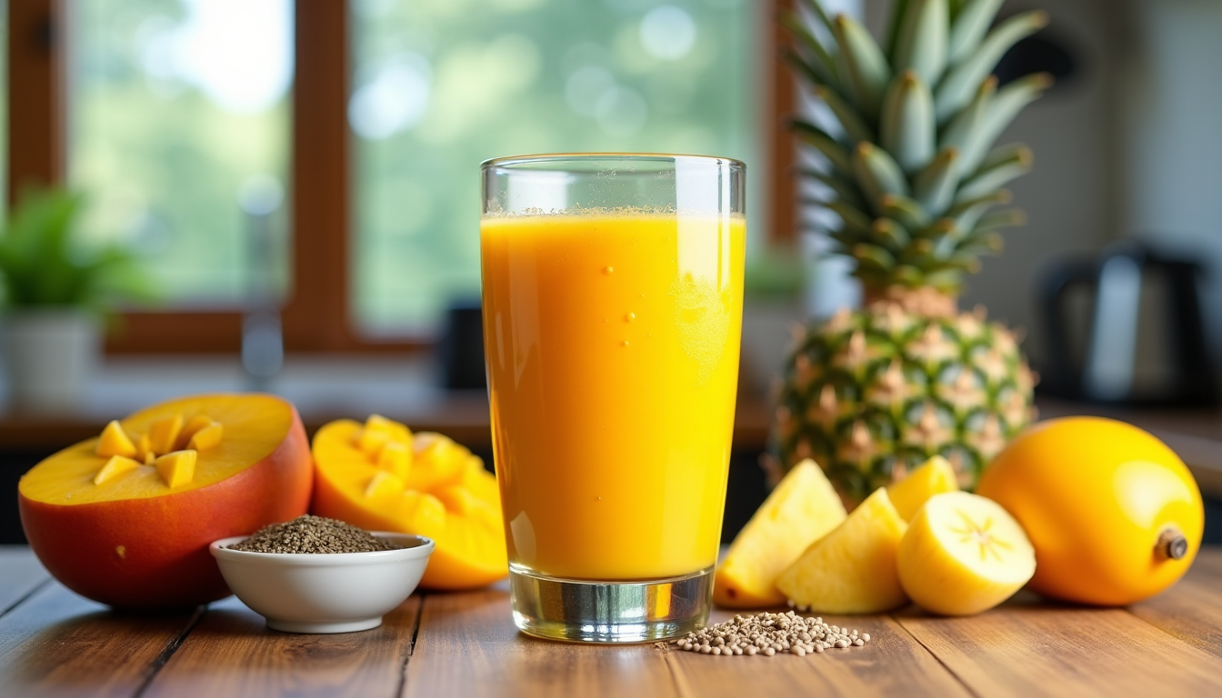 Illustration : e chanvre ou le spiruline sont aussi des — recette de smoothie énergisant à base de fruits tropicaux frais