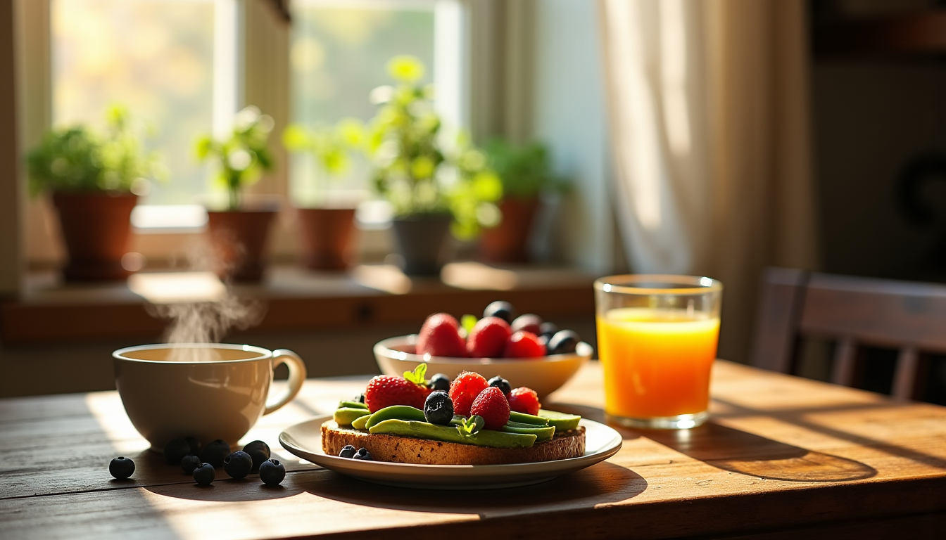 Illustration : le premier repas de la journée est déterminant — aliments essentiels pour une alimentation équilibrée et saine