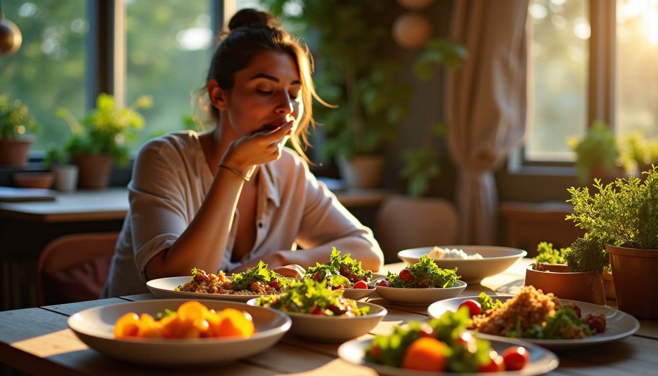 Illustration : prenez le temps de savourer vos repas, loin — optimisez votre bien-être grâce à l'alimentation équilibrée