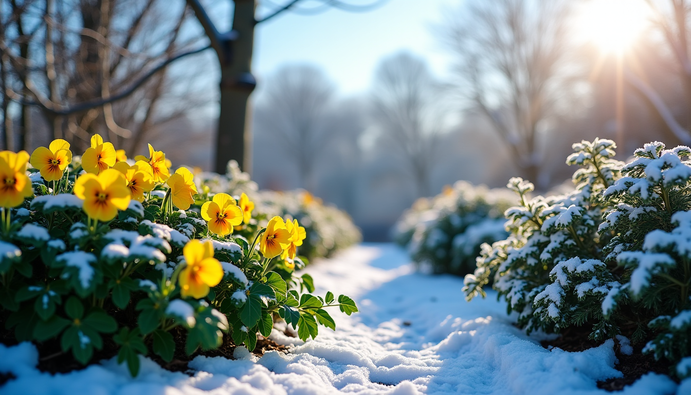 Illustration : l'hiver, avec ses journées courtes et ses températures — cultivez votre oasis : astuces pour un jardin réussi