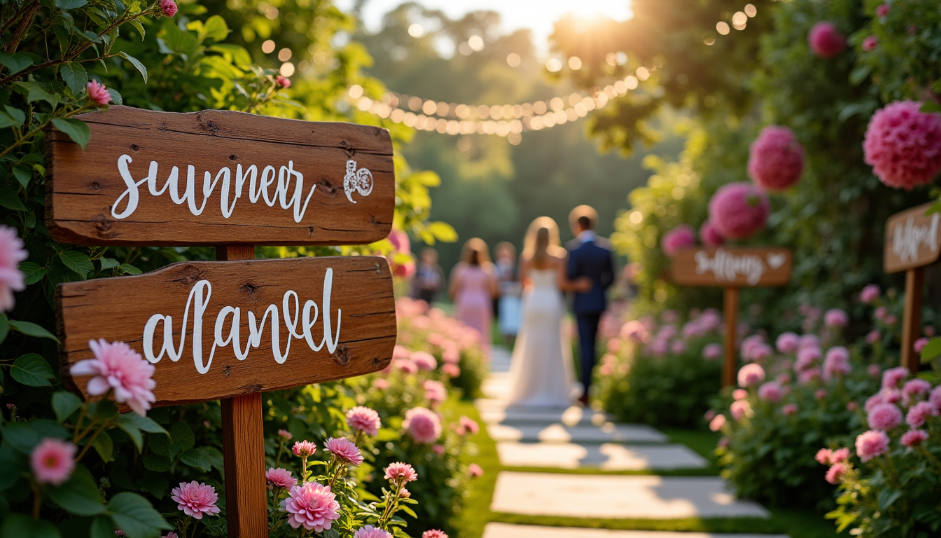 Illustration : la signalétique aide vos invités à se diriger — idées créatives pour une décoration de mariage inoubliable