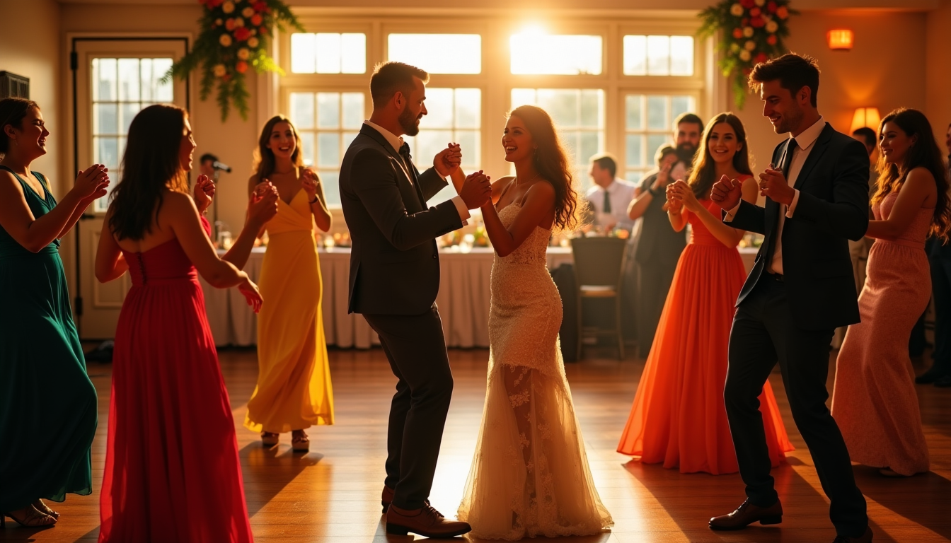 Illustration : encourage la danse, les souvenirs ludiques, l'interaction et — secrets d'une animation de mariage réussie