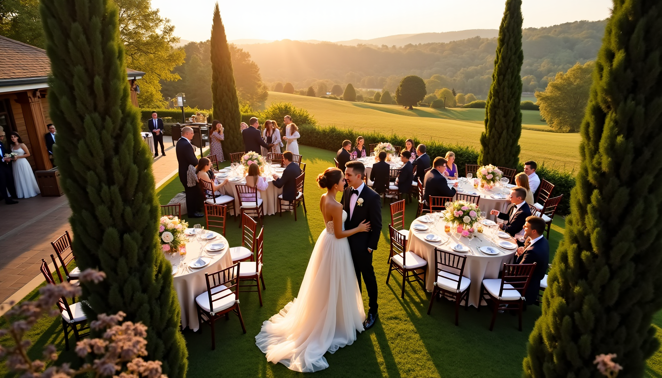 Illustration : e votre lieu de réception, un drone peut — créer des souvenirs inoubliables pour votre mariage