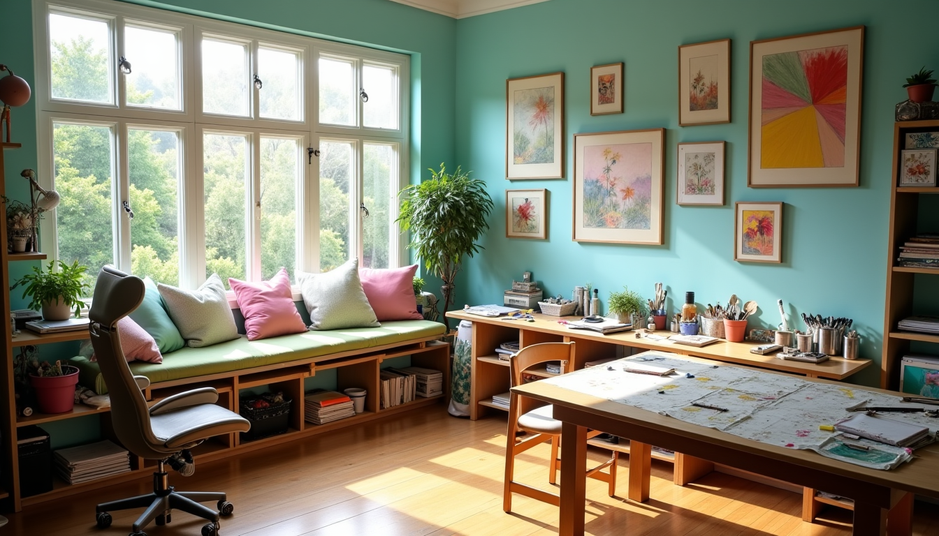 Illustration : choisissez des couleurs qui vous apaisent ou vous — créez votre espace de créativité avec un atelier maison