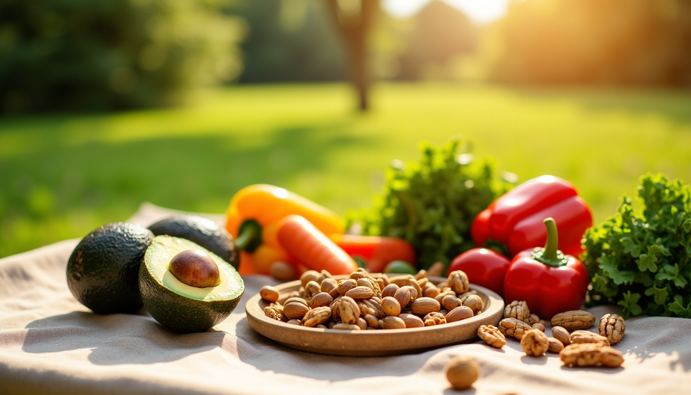 Illustration : végétales, avocats, noix) aliments frits et riches en — améliorer sa vie grâce à une alimentation équilibrée