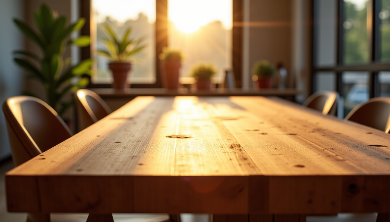 créer un intérieur élégant avec des objets simples — pensez par exemple à des tables en bois